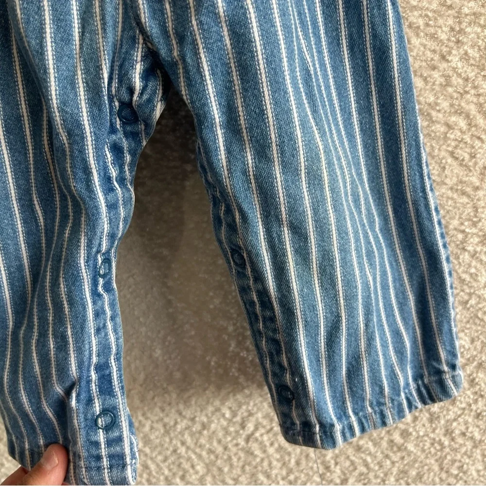 Osh Kosh B’Gosh Vintage Retro Denim Stripe Blue Overalls Infant Size 24‎ Months
